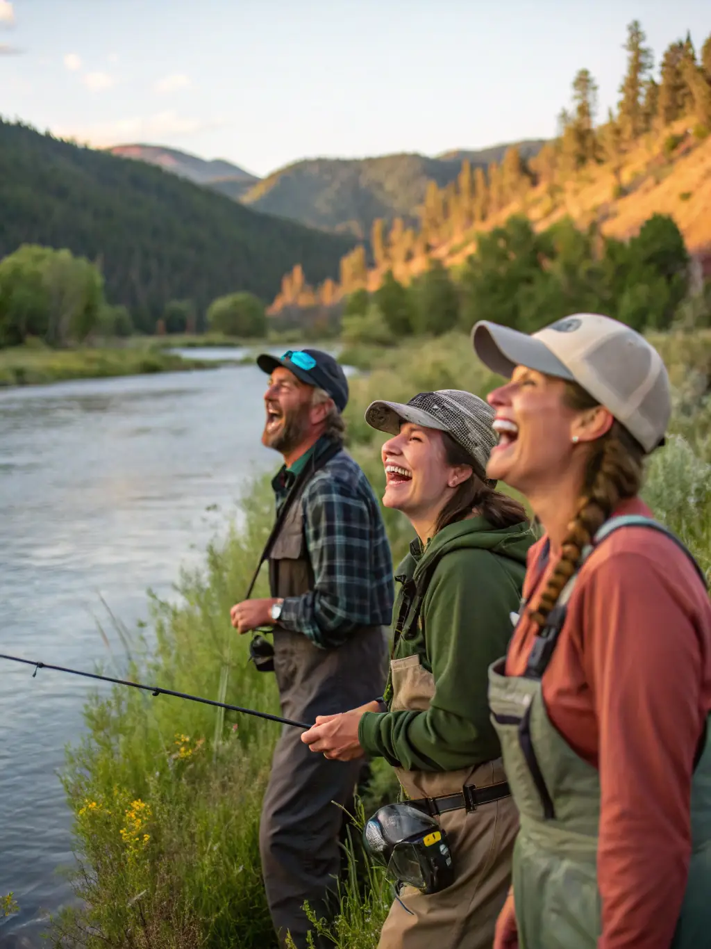 A group of anglers participating in a friendly fishing competition, showcasing sportsmanship and camaraderie.